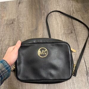 Michael Kors Black Crossbody Bag with Gold Logo